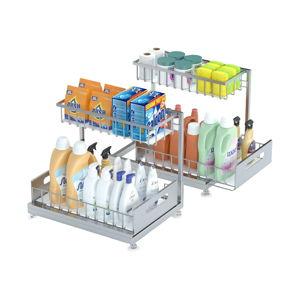 Under Sink Organizer Storage 2-Tier Pull-Out Racks Grey