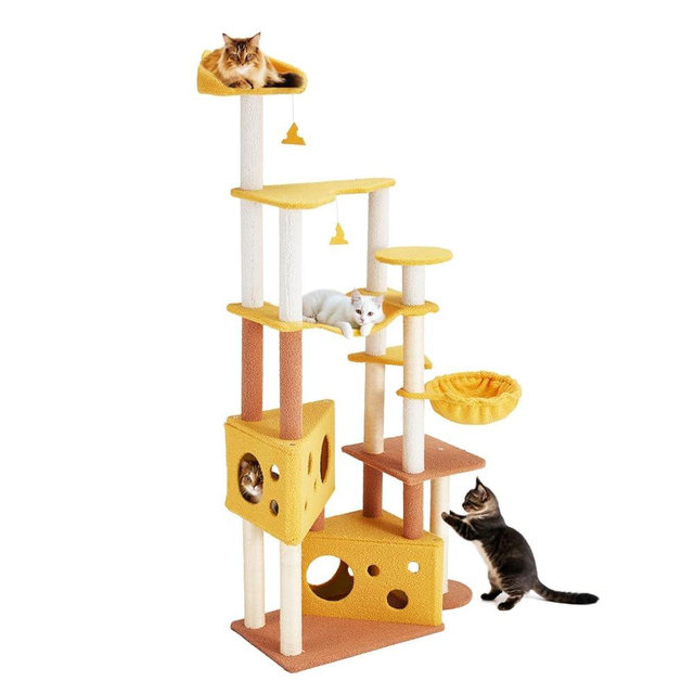Erinnyees Cat Tree, 72.4 Inches Cat Tower for Indoor Kitties, Kitty Condos with Cheese Shape, Scratching Post, Platforms, Hammock and Decorative Hanging, Furniture for Multi-Level Pet Activities