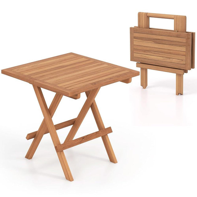 Tangkula Patio Folding Side Table, Teak Wood Square End Table with Slatted Tabletop, Sturdy X-Shaped Wood Frame, Portable & Lightweight Compact Table for Camping, Picnic, Backyard (1)