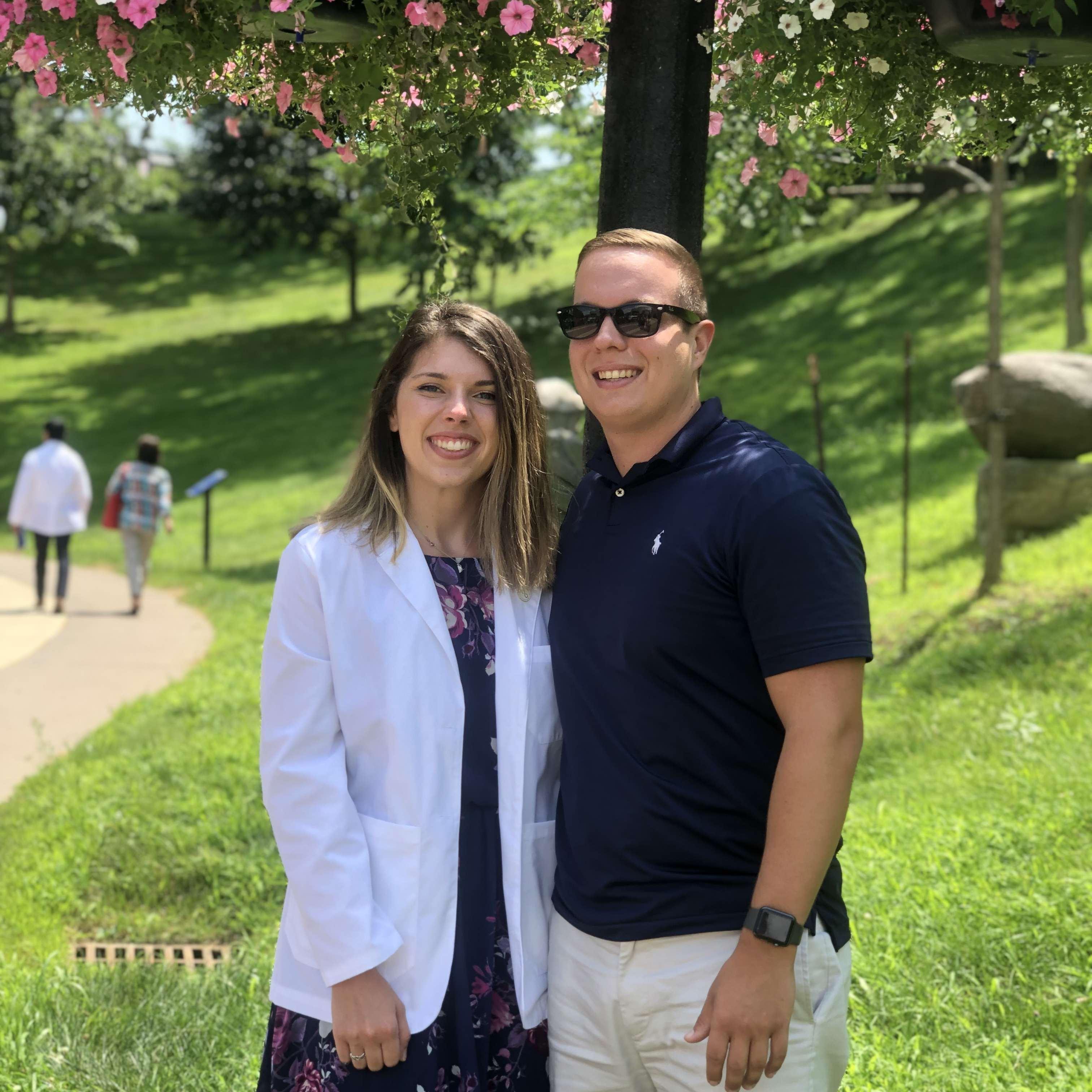 This was taken at Zoe's white coat ceremony. Fun fact: Zoe will be freshly graduated and officially a Doctor at their wedding!