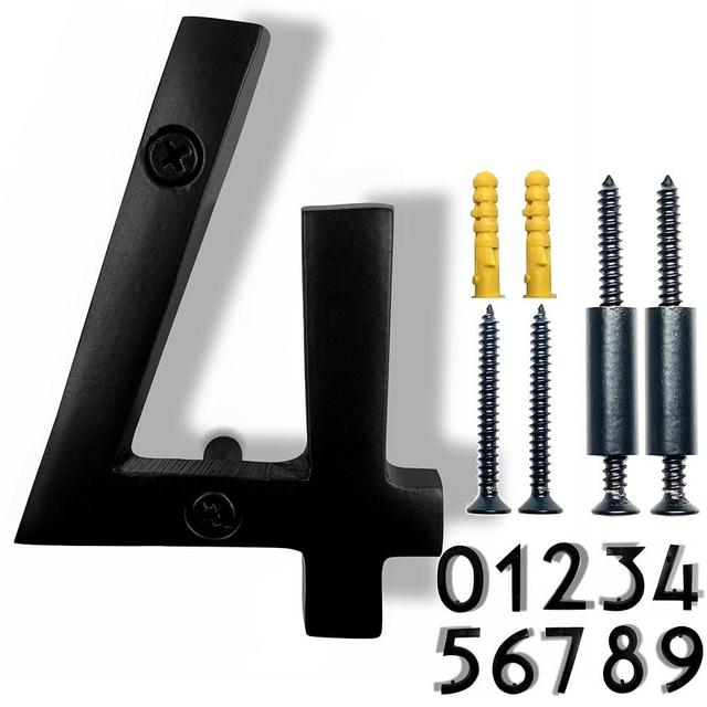 NACH Floating Mount Shadow House Address Number For Outside or Inside, Metal Modern House Numbers For Mailbox, Front Door, Maximum Rust Protection, Black Aluminum, 4 inch, Number 4, HH-SDW4-BLK-4