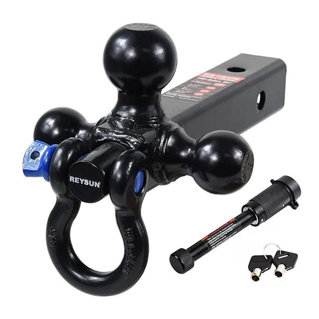 REYSUN 864058 Recovery Trailer Hitch Tri Ball Mount and 360 Swival Tow Shackle, fits for 2" Receiver, Class V Hitch Lock Included