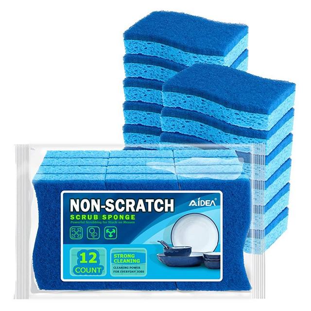 AIDEA-Brite Non-Scratch Scrub Sponge-24Count, Sponges for Dishes, Cleaning Sponge, Cleans Fast Without Scratching, Stands Up to Stuck-on Grime, Cleaning Power for Everyday Jobs