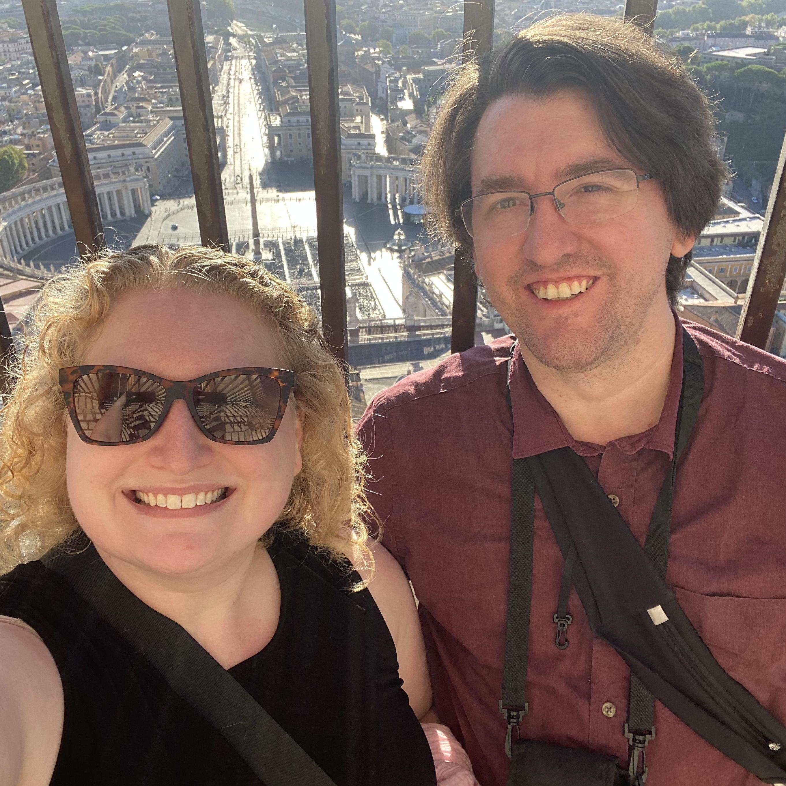 Somehow smiling after hiking to the top of the St. Peter's Basilica Dome