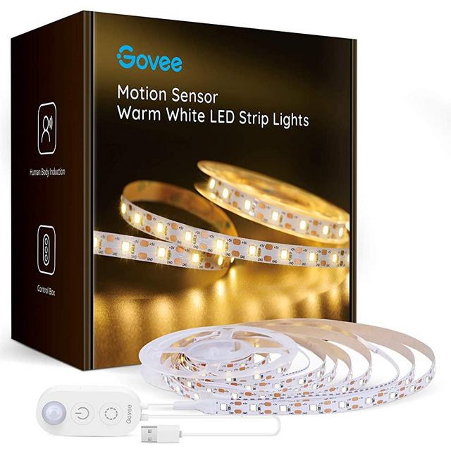 Govee Motion Sensor LED Light Strip, 6PCS Dimmable Warm White LED Strip Light, 9.8ft Under Cabinet Lighting with Memory Function for Closet, Kitchen, Bedroom, Bookshelf, Desk Counter