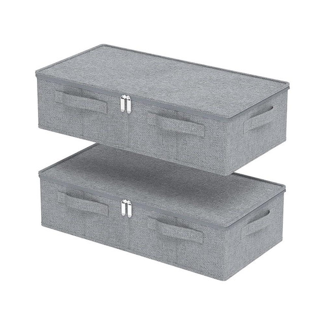 ENUMAIL Underbed Storage Box, Foldable Bed Sheet Organizer, Cube Bags Container with Lid for Organizing Clothes, Blankets, Comforter, 23.6x11.8x5.9in, Grey, 2 Pack