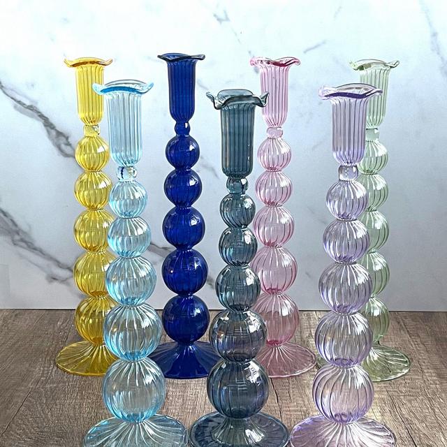 Handblown Tall Puffed Swirl Glass Candle Stick