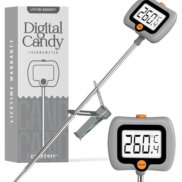 Digital Candy Thermometer with Pot Clip, 10" Long Stainless Steel Probe, Instant Read Kitchen Thermometer for Cooking, Baking, and Candy Making (Gray)