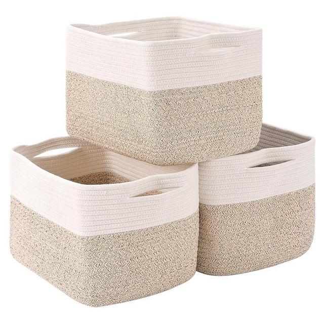 Storage Basket for Organizing | 15"x11"x9.5" Large Woven Baskets for Storage| Cotton Rope Storage Basket for Books | Baby Organizing Baskets | Cotton Rope Baskets for Storage |Toy Storage Basket for Nursery |Closet Baskets for Shelves| Decorative Baskets