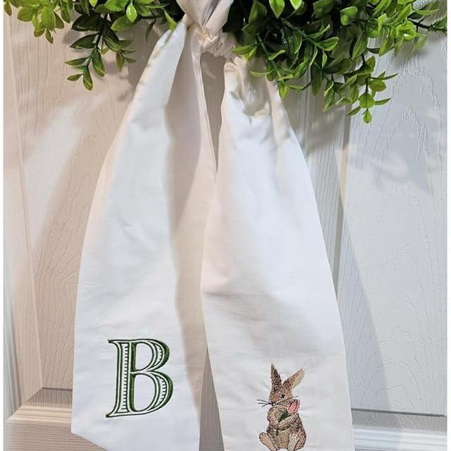 Monogram Wreath Sash, Spring Wreath Sash, Easter Bunny Wreath Sash, Spring Decor, Front Door Decor, Custom monogram door decor