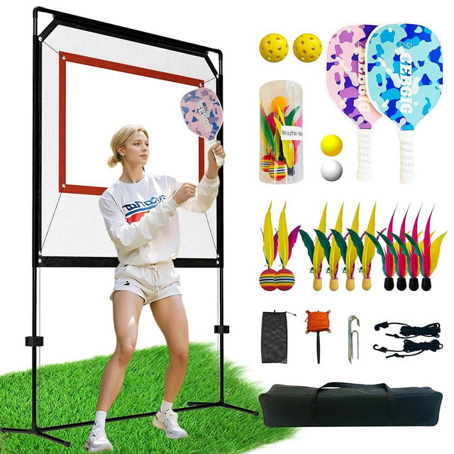ZCEBGIG Paddle Game with Net, Similar to Badminton, Pingpong, and Jianzi，All-in-1 Set for Master Pickleball Practice Board, Backyard Pickleball Equipment