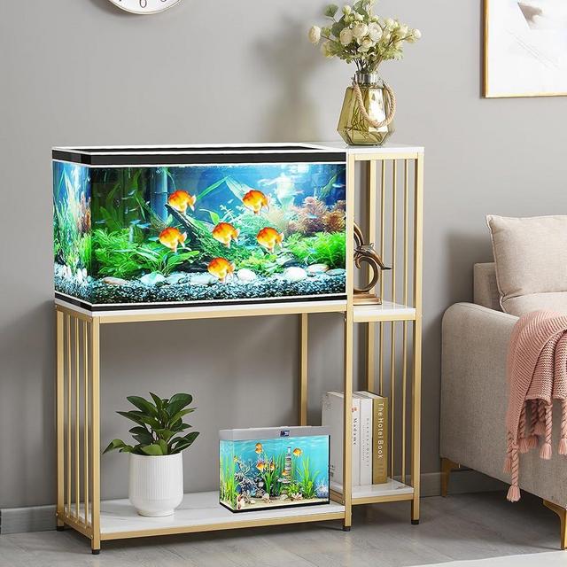 GOLASON Fish Tank Stand for up to 29 Gallon Aquarium, Reptile Terrariums Tank Stand, Metal Wooden Aquarium Stand, Gold