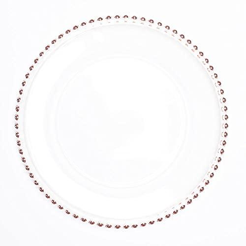 13" Beaded Glass Charger Plate Rose Gold Set of 12