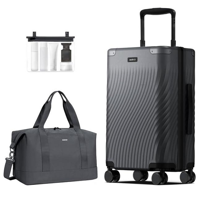 ECOHUB Hardside Expandable Carry On Luggage, 20" Rolling Luggage 22x14x9 Airline Approved with Spinner Wheels & TSA Lock, Lightweight Small Hardshell Travel Suitcase Valises, 20inch Carry-on Grey
