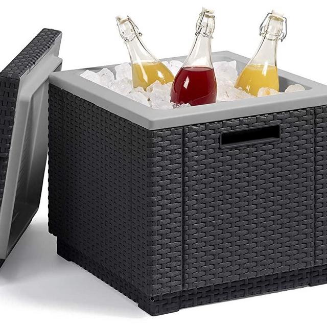 Keter Ice Cube Beer and Wine Cooler Table Perfect for Your Patio, Picnic, and Beach Accessories, Graphite