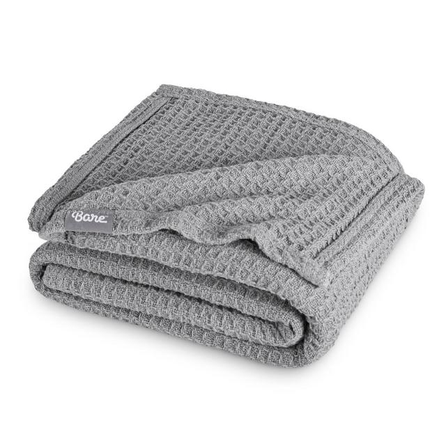 Light Grey Throw Cotton Waffle Blanket by Bare Home