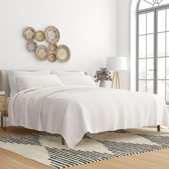 Linen Blend Premium Luxury Solid 4PC Bed Sheets Set - Becky Cameron, Natural, California King