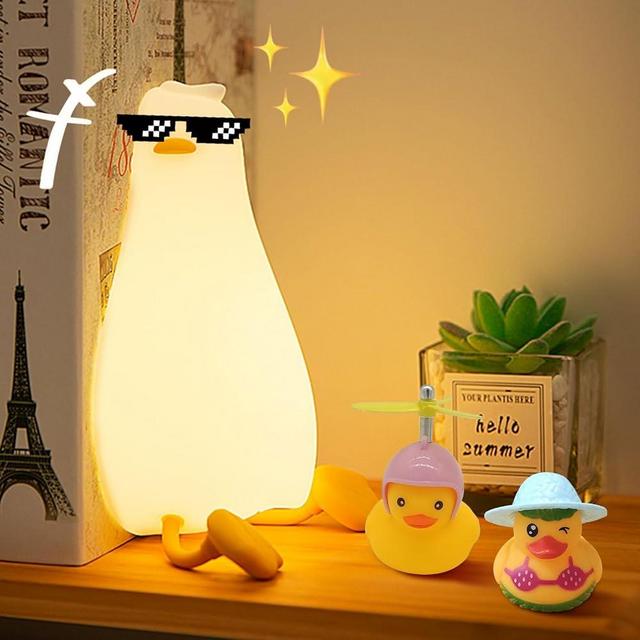 FAMIDUO Cute Lying Flat Duck Night Light, LED Lazy Duck Lamp Squishy, Extra Duckie Decor Gift, Dimmable Fun Ducky Lay Lamp, Duck Light Laying Down, Rechargeable Bedside Touch Soft Lamp for Kids Sleep