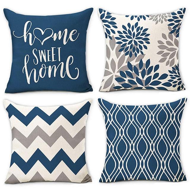 Hexagram Light Blue Geometric Pillow Covers 18x18 Set of 4,Decorative Couch Pillow Cover for Sofa,Cotton Linen Cushion Case Outdoor Home Decoration(Light Blue)