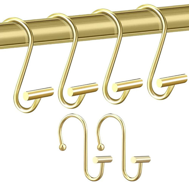 Gracelife Shower Curtain Hooks,Set of 12 Rust Resistant Metal Shower Curtain Rings for Bathroom,T-Bar Decorative Hooks Hangers for Shower Rod (Gold)