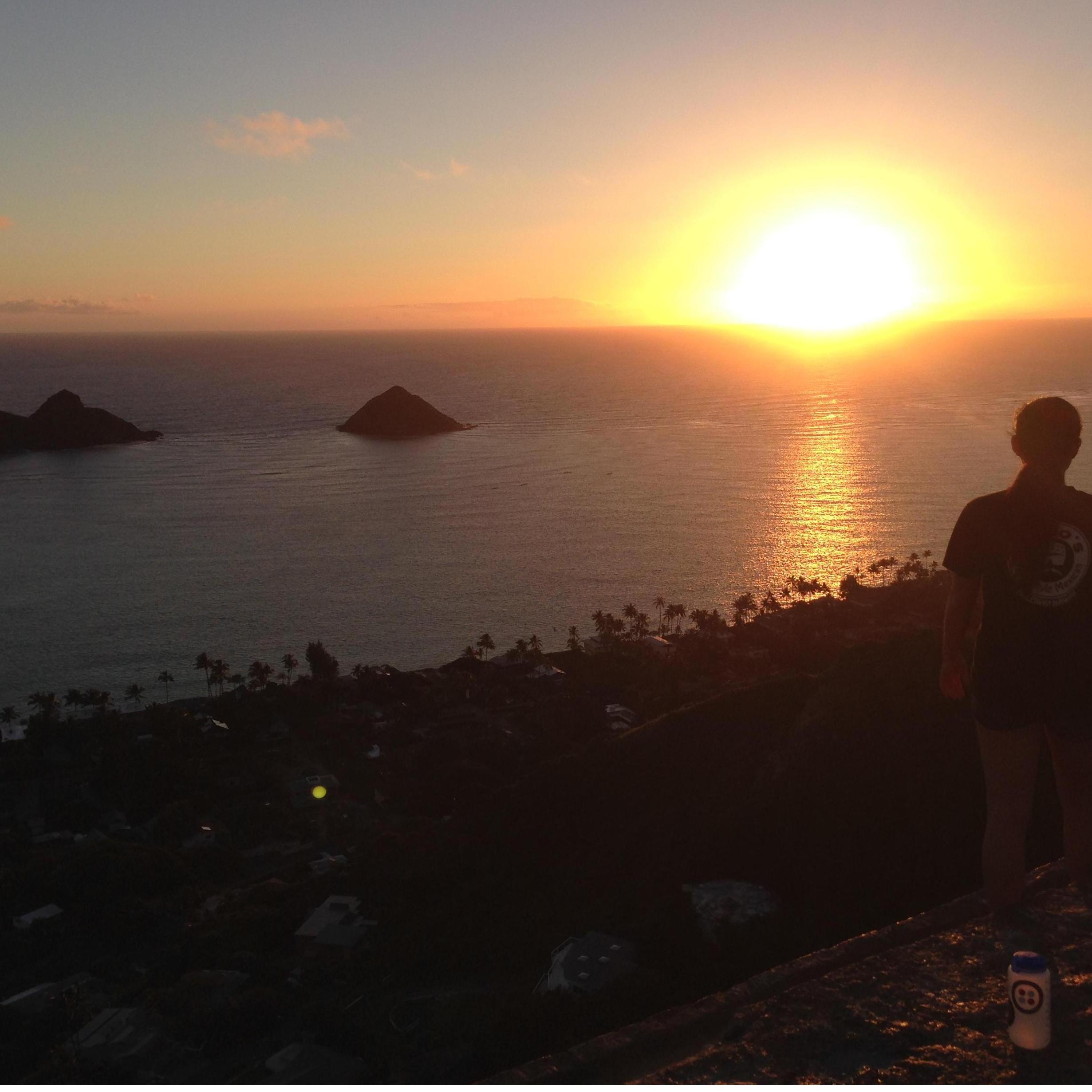 Hiking up the pillboxes at dawn to watch the sunrise in Kailua, Oahu.