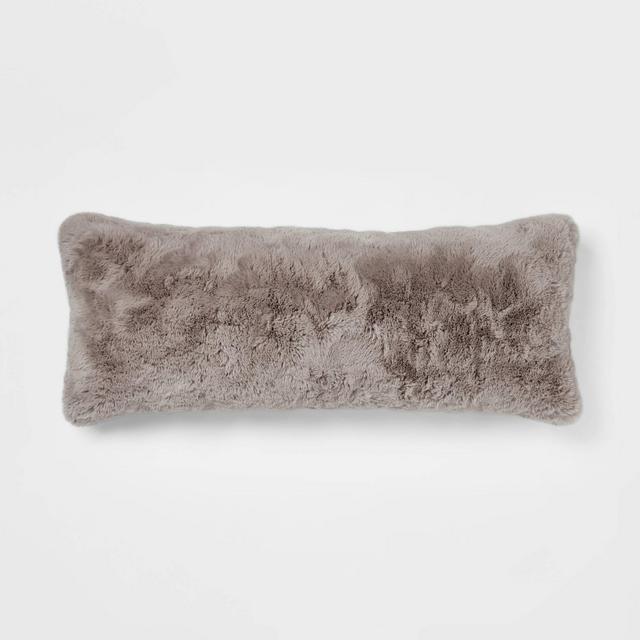 Oversized Oblong Faux Rabbit Fur Decorative Throw Pillow Light Brown - Threshold™