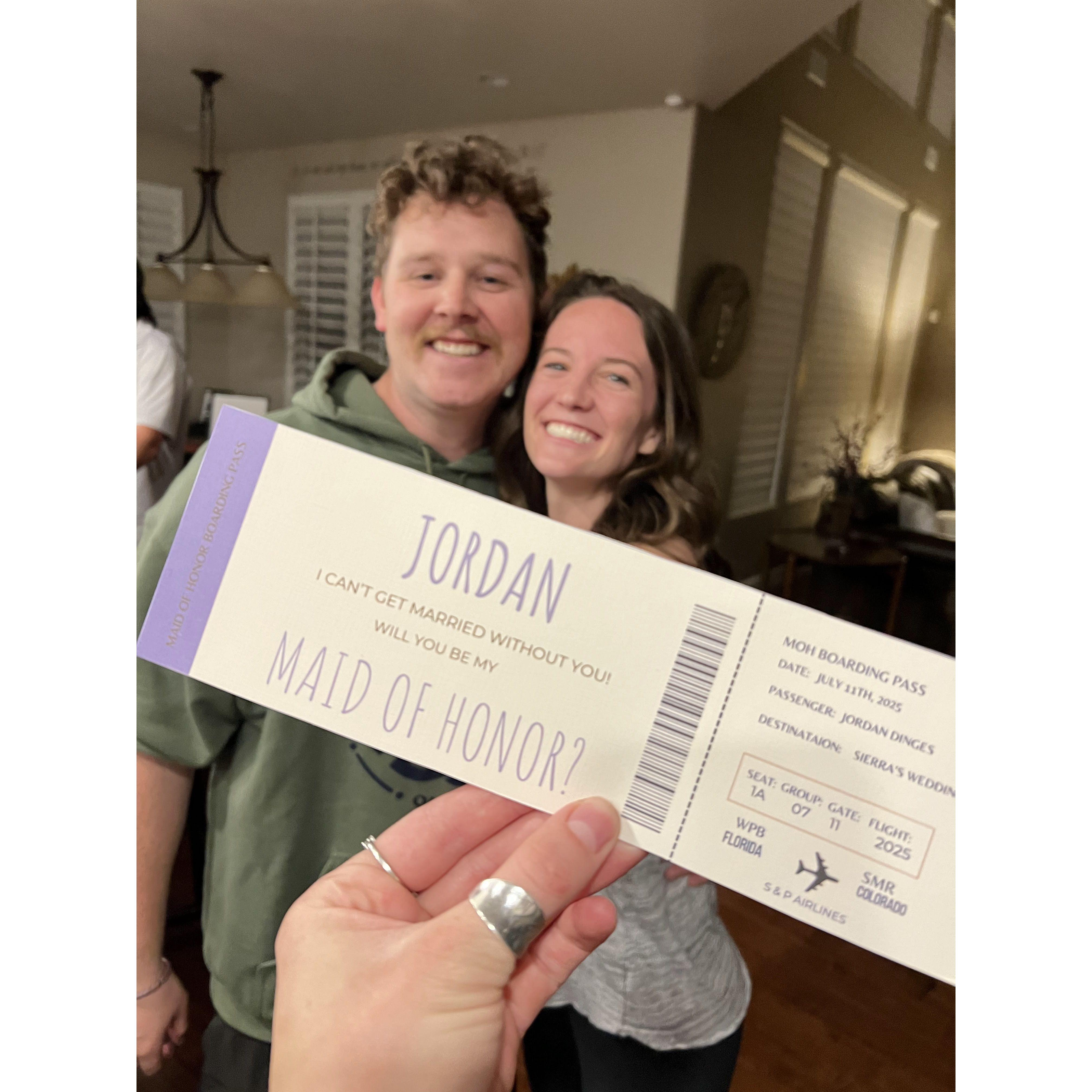 The night Sierra asked Jordan to be her Maid of Honor!