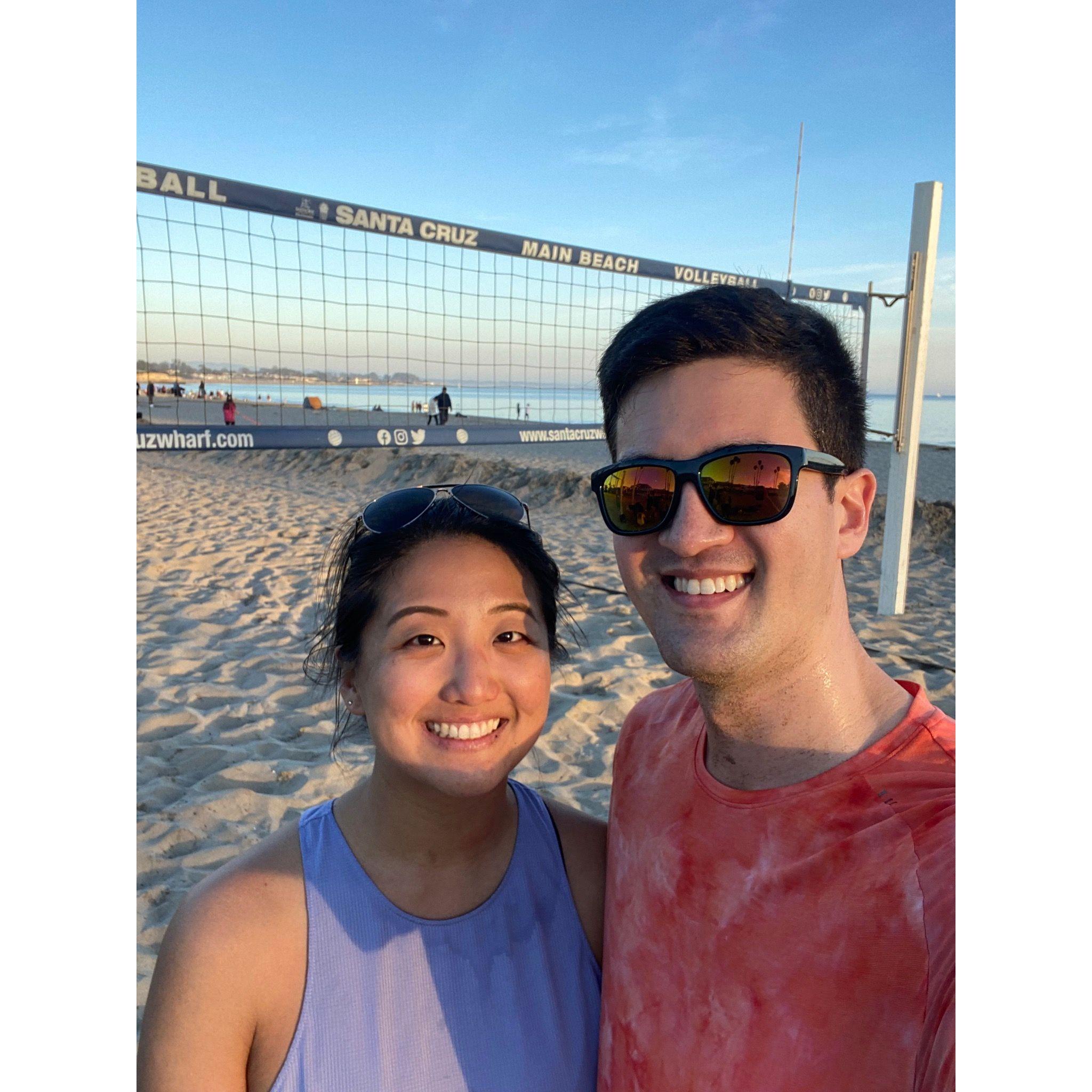 Playing beach volleyball in Santa Cruz