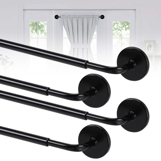 Ruiony 4 Pack Magnetic Curtain Rod for Metal Doors, French Door Curtain Rods Adjustable from 17 to 30 Inch, 3/8 Inch Diameter, Magnetic Cafe Curtains Rod, No Tool and Easy Installation, Black