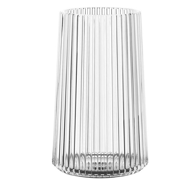 Clear Glass Vase for Flower, Flower Vase for Bouquet, Modern Glass Vases, Ribbed Vases for Living Room, Bedroom, Dining Table, Office, Wedding, Centerpieces, 8 Inches