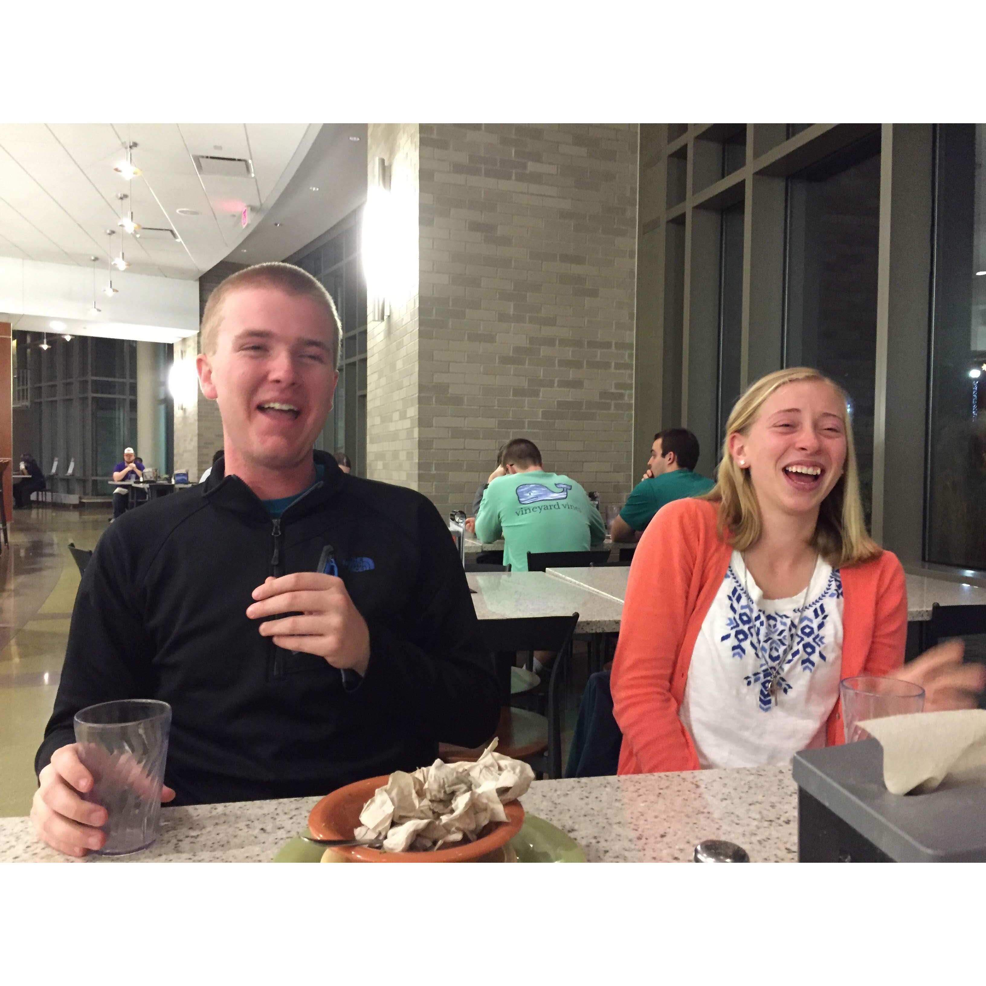 The usual dinnertime shenanigans with friends in the Xavier cafeteria.