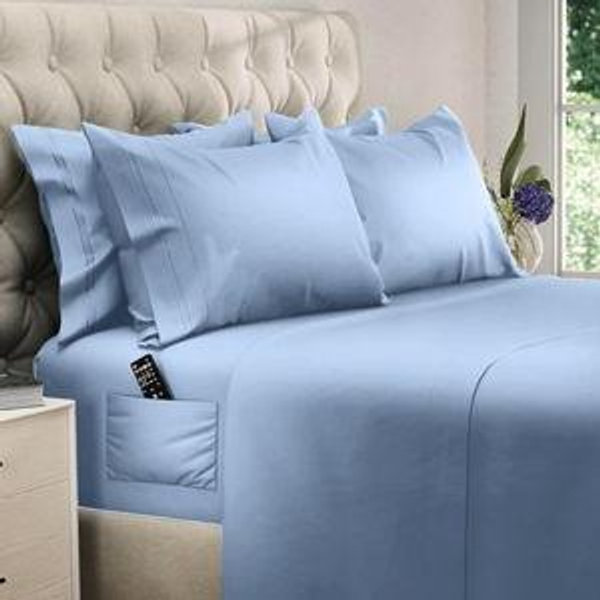 DREAMCARE King Size Sheets Set - 6 pcs Breathable Cooling Bed Sheets - up to 21" Extra Deep Pocket King Sheet Set with Side Pockets - Extra Soft 100% Brushed Hypoallergenic Hotel Luxury Bedding L-Blue