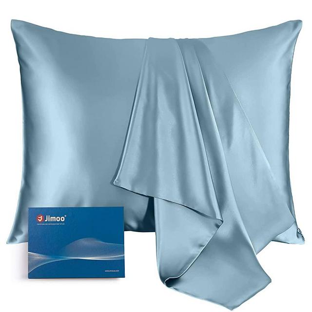 Natural Silk Pillowcase for Hair and Skin with Hidden Zipper,22 Momme,600 Thread Count 100% Mulberry Silk, Soft Breathable Smooth Both Sided Silk Pillow Cover(Airy Blue, Queen 20''×30'',1pcs)