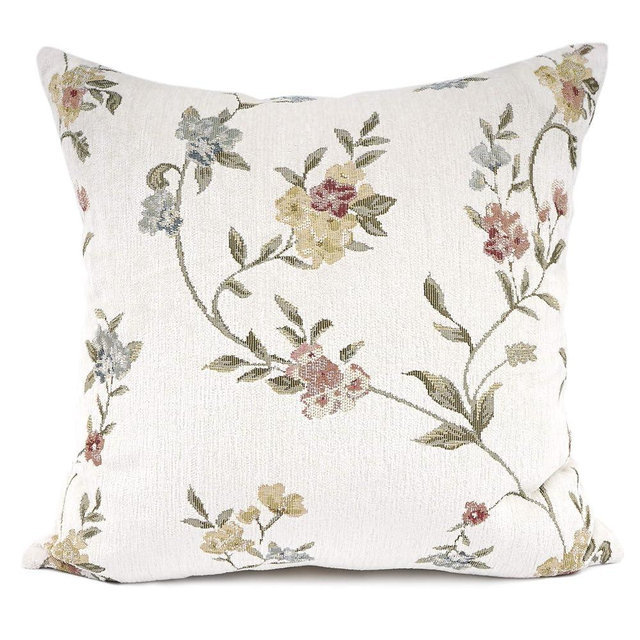 YOUR SMILE Embroidery Jacquard White Floral Leaf Pattern Square Decorative Throw Pillow Case Cushion Cover,18x18 inch