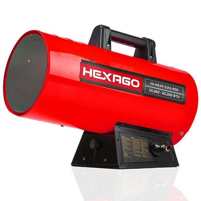 HEXAGO 85,000 BTU Adjustable Portable Liquid Propane Gas Forced Air Heater, Height Adjustable, CSA Listed, Red, Heating up to 2,125 sqft
