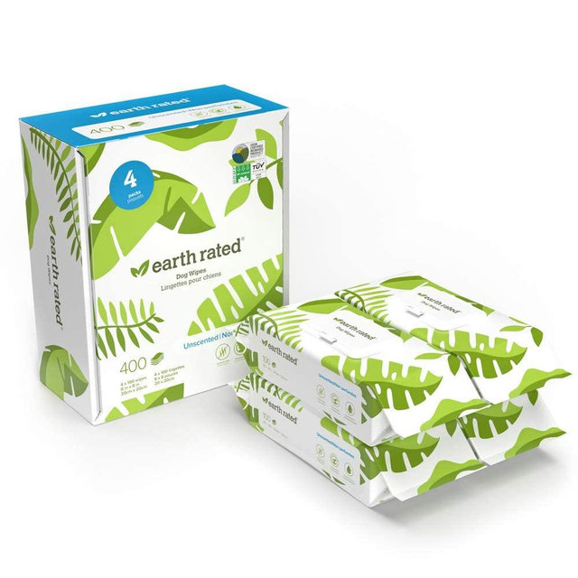 Earth Rated Dog Wipes, Thick Plant Based Grooming Wipes for Easy Use on Paws, Body and Bum, Unscented, 400 Count