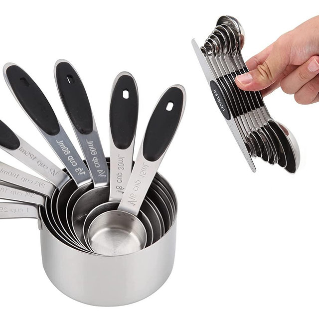 PLERISE 8 Measuring Cups, 9 Stainless Steel Magnetic Spoons, Set of 17 Pieces Cup and Spoon for Dry and Liquid Ingredients (black)