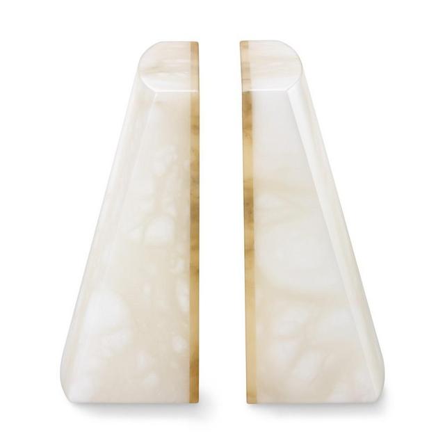 White Alabaster Slanted Bookends, Set of 2