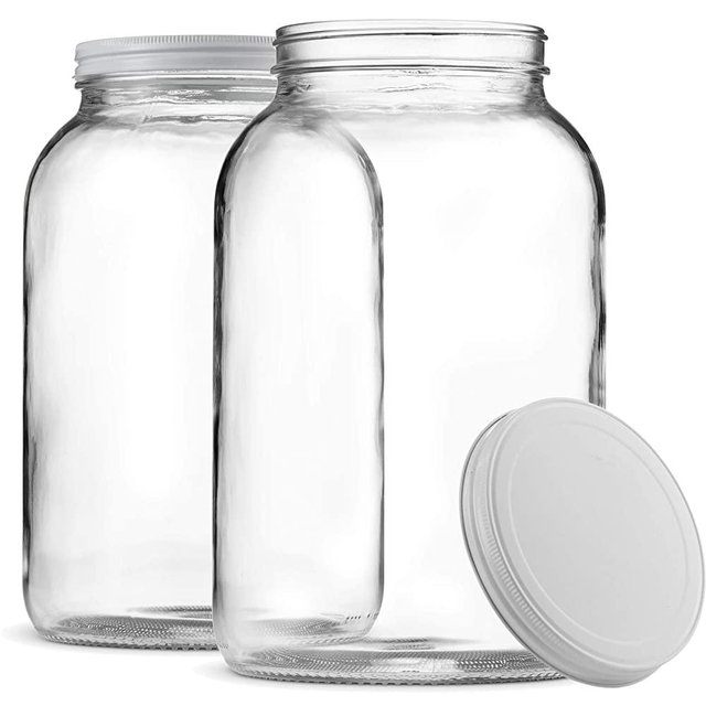 Paksh Novelty 1-Gallon Glass Jar Wide Mouth with Airtight Metal Lid - USDA Approved BPA-Free Dishwasher Safe Large Mason Jar for Fermenting, Kombucha, Kefir, Storing and Canning Uses, Clear (2 Pack)