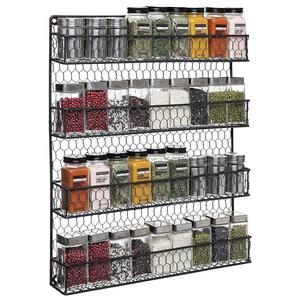 MyGift - 4 Tier Black Country Rustic Chicken Wire Pantry, Cabinet or Wall Mounted Spice Rack Storage Organizer
