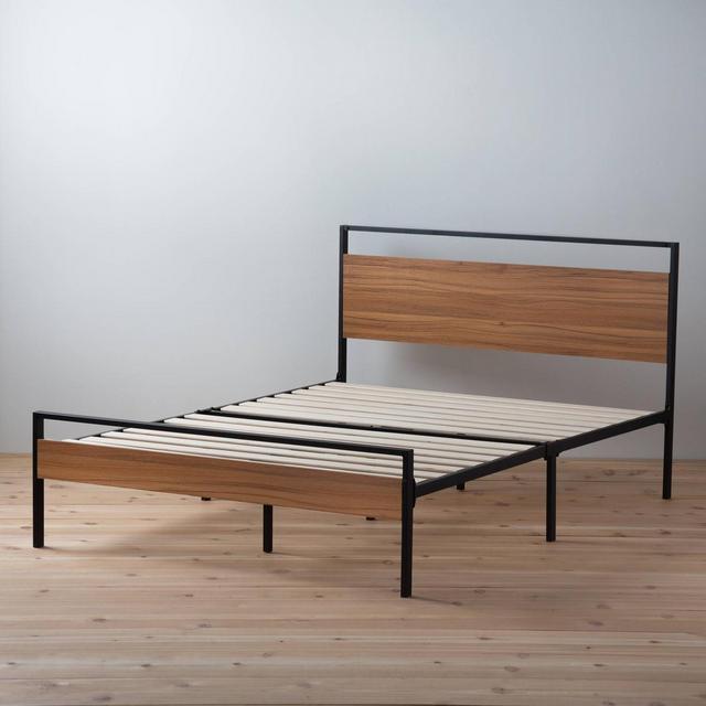 King Nora Metal and Wood Platform Bed Frame Brown - Brookside Home