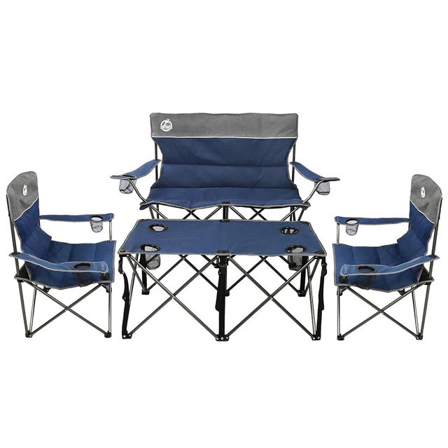 Northroad Folding Camping Chair Set of 4,Portable Collapsible Conversation Set w/1 Sofa,2 Single Chairs and 1 Table for Family Patio,Outdoor Travel,Beach(Blue)