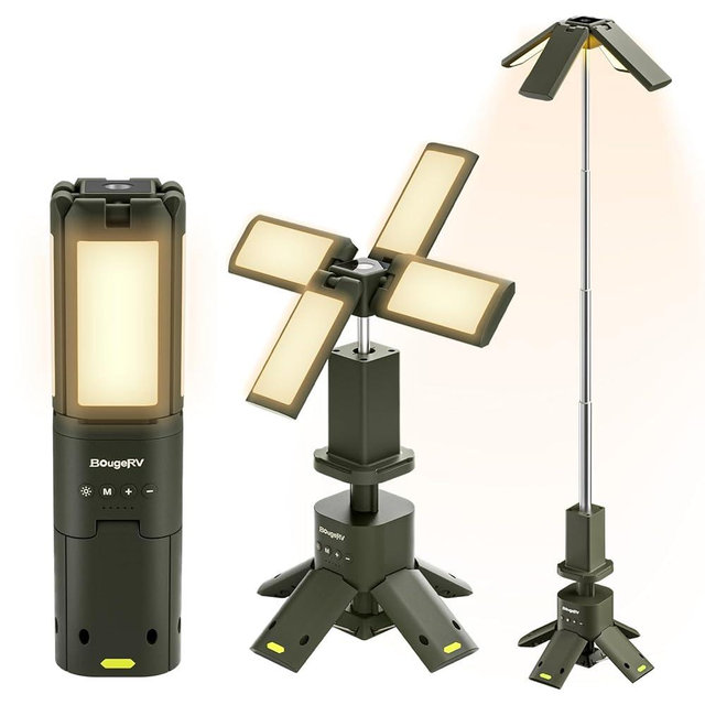 BougeRV Camping Light, Telescopic Rechargeable Camping Lantern, 13400mAh Rotatable Electric Outdoor Lamp, IPX5 Waterproof, Portable Light for Camping, Hiking, Power Outage, Adventure, Emergency Use