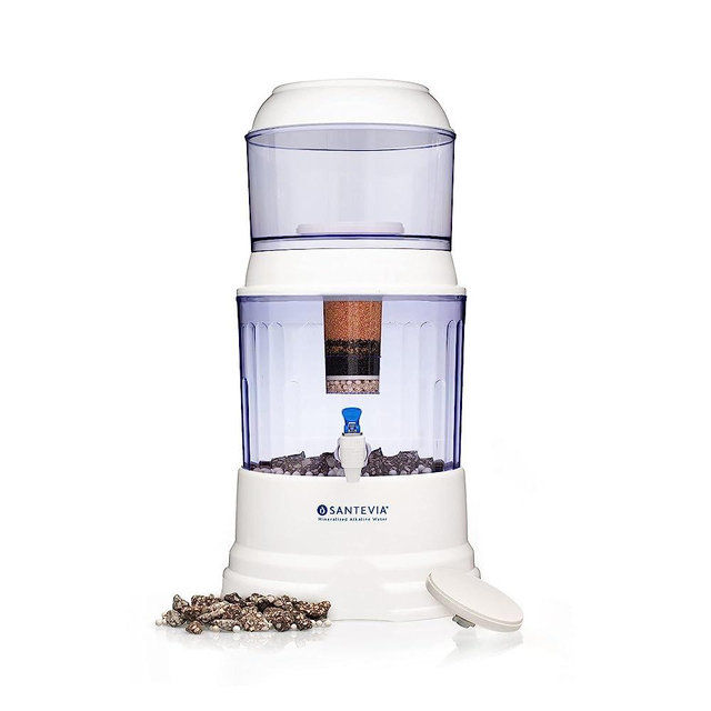 Santevia Gravity Water System Alkaline and Fluoride Filter | at Home Water Filter That Makes Water Alkaline and Adds Minerals | Chlorine and Fluoride Filter (Countertop Model)