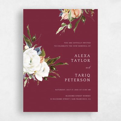 Burgundy, Red Wedding Invitation - Octavia Vow Renewal