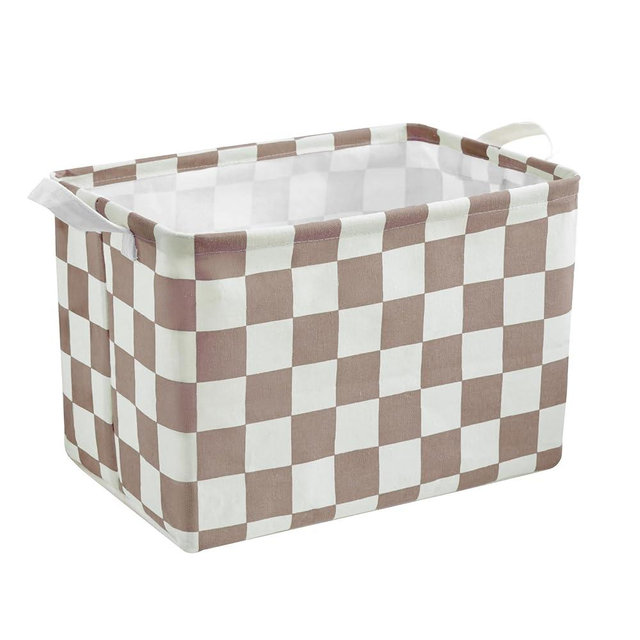 Ohocut Khaki White Checkered Canvas Basket, Rectangular Organizing Decorative Storage Basket for Kids Dog Toy, Cute Aesthetic Checkered Room Decor for Home, Kitchen, Bedroom, Classroom, Shelves