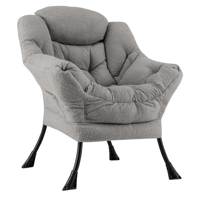 Costway Large Lazy Chair with Cozy Head Pillow Stylish Tufted Back & Seat Armrests Gray
