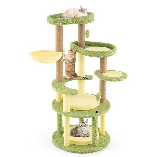 PETSITE 51 Inch Avocado-Themed Cat Tree, Multi-Level Modern Cat Tower with Jute Scratching Posts, Avocado-Shaped Dangling and Spring Toy, and Removable Cushions, Cute Cat Tree Tower for Indoor Cats