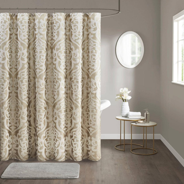 72"x72" Eliot Jacquard Shower Curtain Tan/Ivory - Madison Park