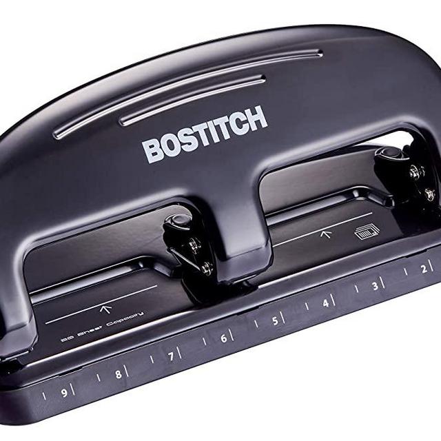 Bostitch Office EZ Squeeze 20 Sheet Standard 3 Hole Punch, Metal Construction, Silver/Black (HP20)